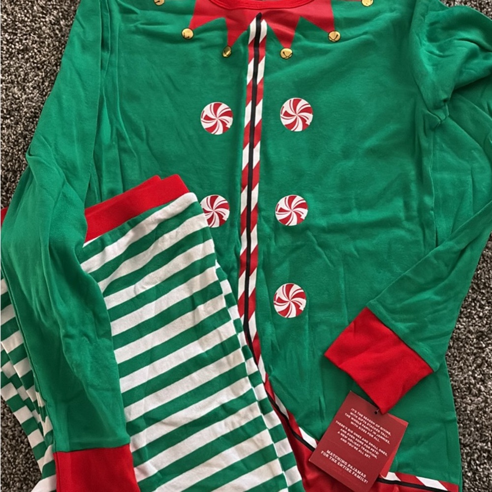 ELF Green and Red Striped Pajama Set